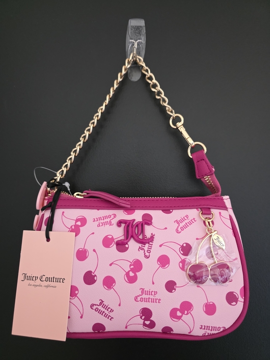 Juicy Couture Handbags - NWT Juicy Couture Cherry On Top Mini Wristlet Purse Lt Pink Multi/Raspberry Tart